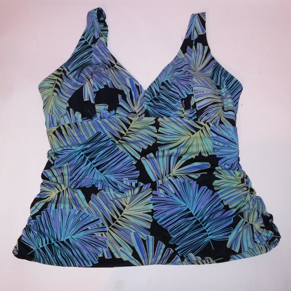 Avenue Size 20 Blue/green/black Tropical Leaf Tankini Top